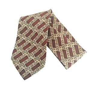 Enrico Guccini 100% Silk Neck Tie Burgundy & Gold Geometric Hand Made in Italy